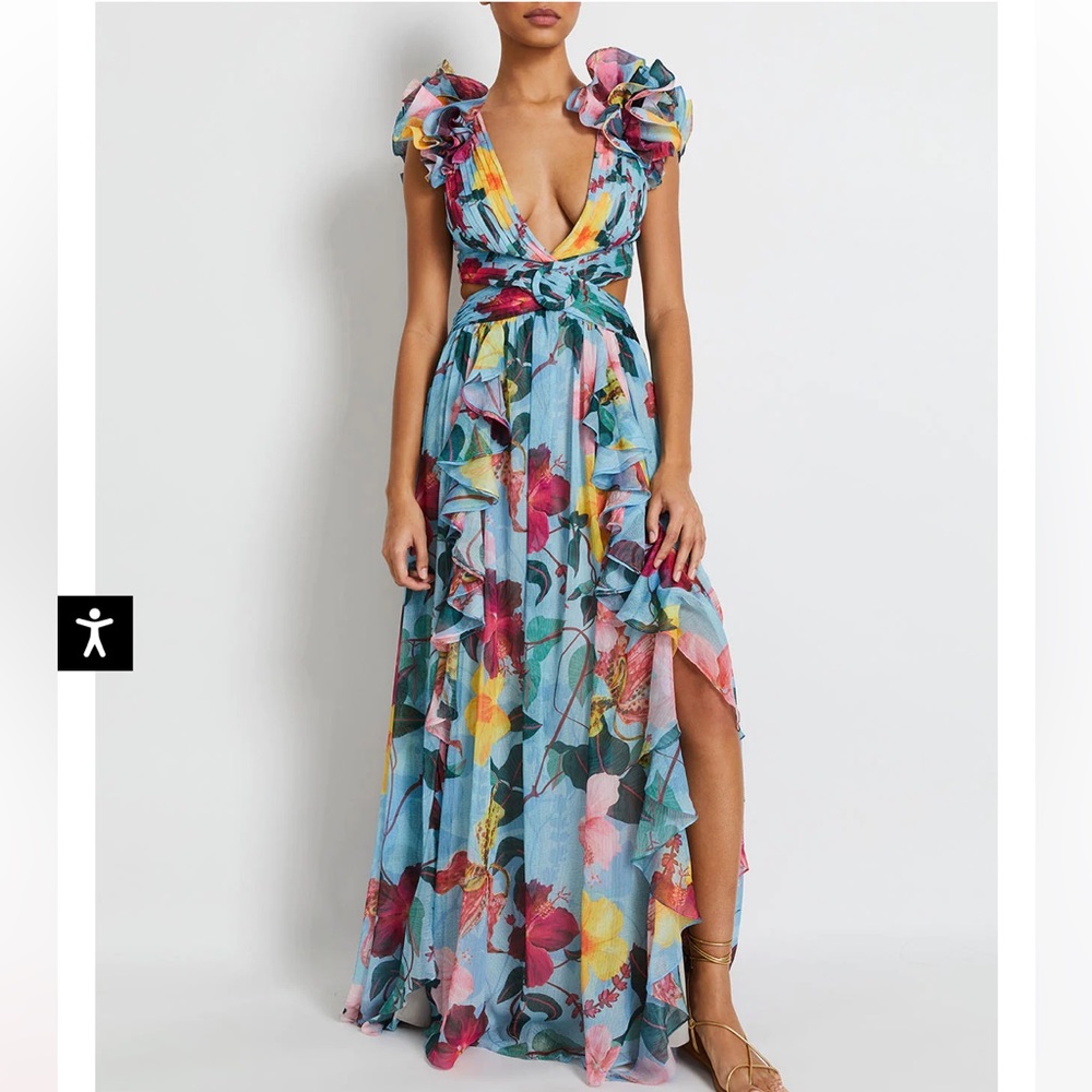 HIBISCUS FLUTTER SLEEVE MAXI DRESS PATBO